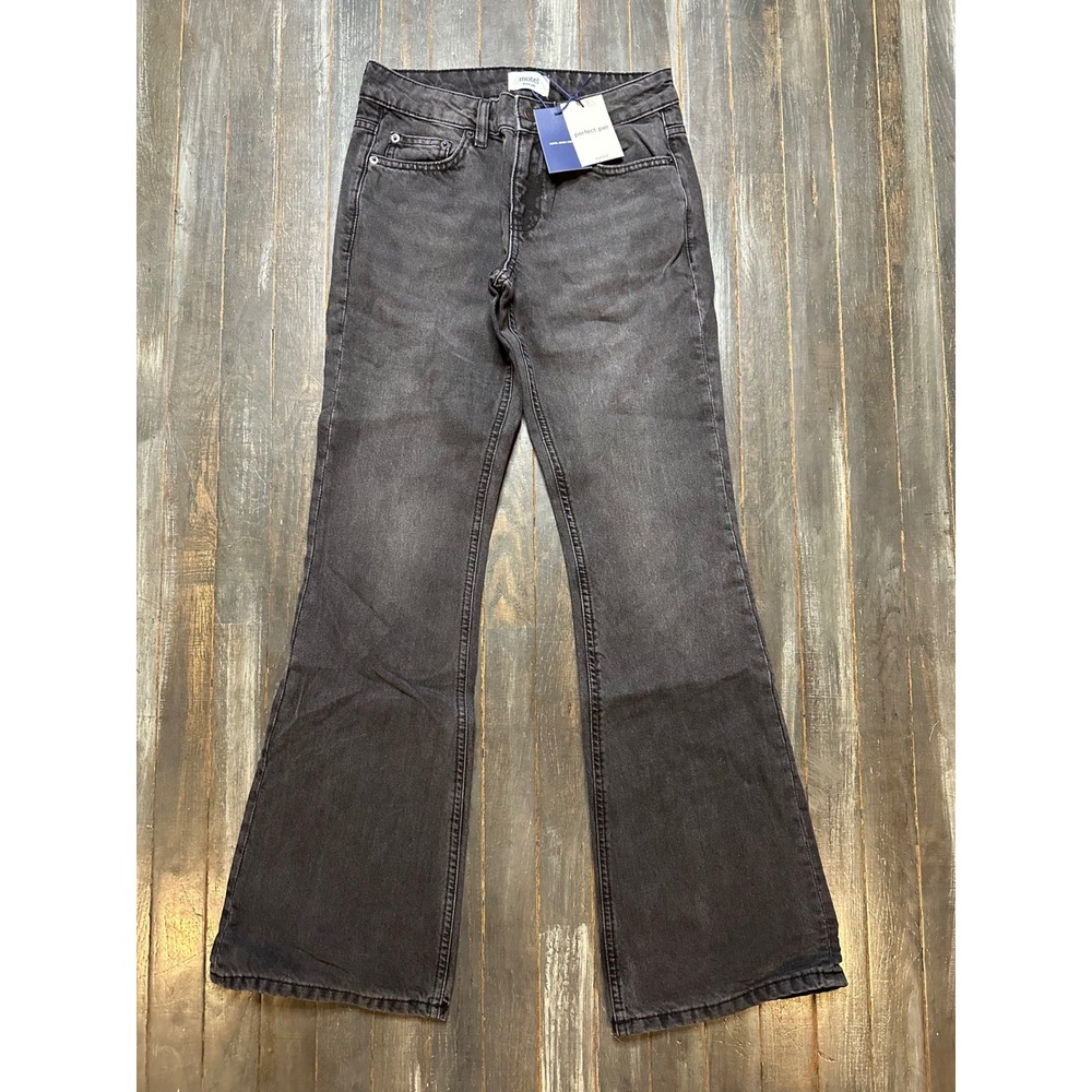 Motel Rocks Rigid Low Rise Flare Jeans Washed Black Grey